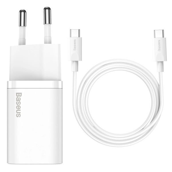 Baseus Incarcator Rapid USB-C 25W 3A Cu Cablu USB-C / USB-C 1m Alb TZCCSUP-L02